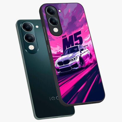 Velocity Drift Pulse Glass Case displayed in angled mockup highlighting dynamic drift design with sporty automotive aesthetic.