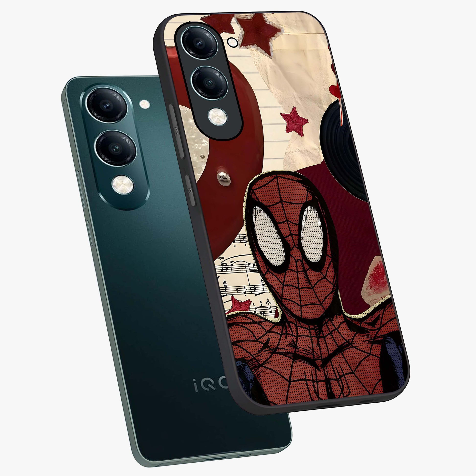 Web Warrior Vibes Glass Case displayed in angled mockup highlighting dynamic web design with comic style aesthetic.
