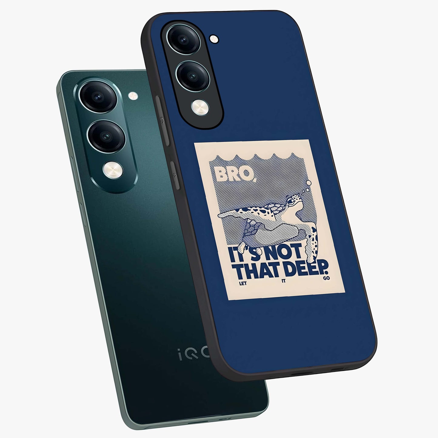 Worry Less Swim Glass Case displayed in angled mockup highlighting fun typography design with relaxed aesthetic style.