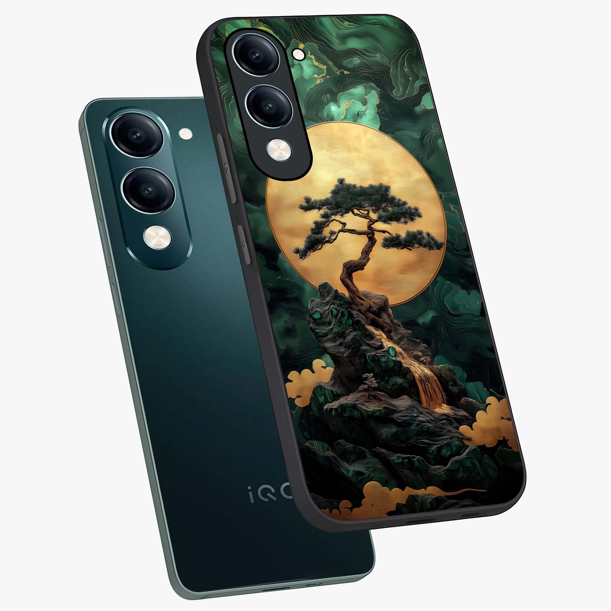 Zen Moon Rise Glass Case displayed in angled mockup highlighting peaceful lunar design with zen aesthetic style.