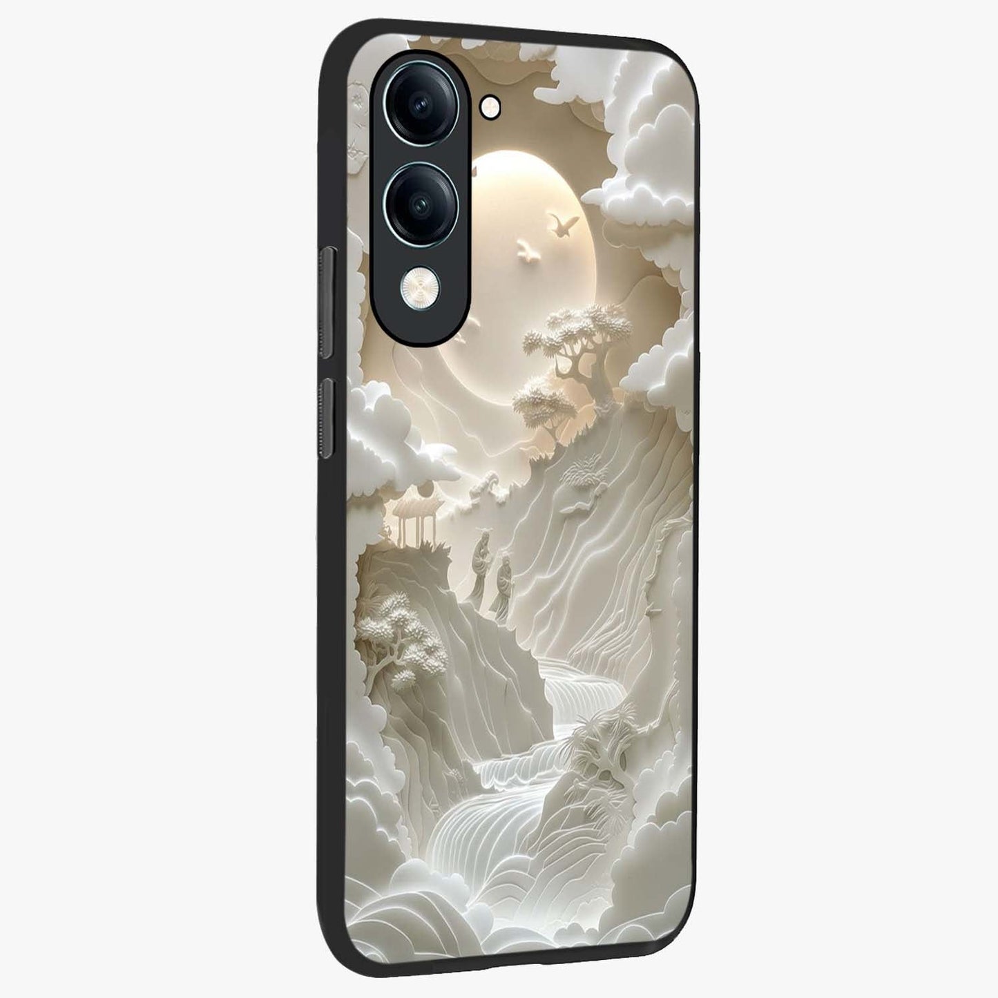 Celestial Origami Glass Case upright view showcasing creative origami artwork with modern celestial style.