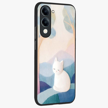 Cotton Dream Cat Glass Case upright view showcasing charming cat artwork with cozy dreamy theme.