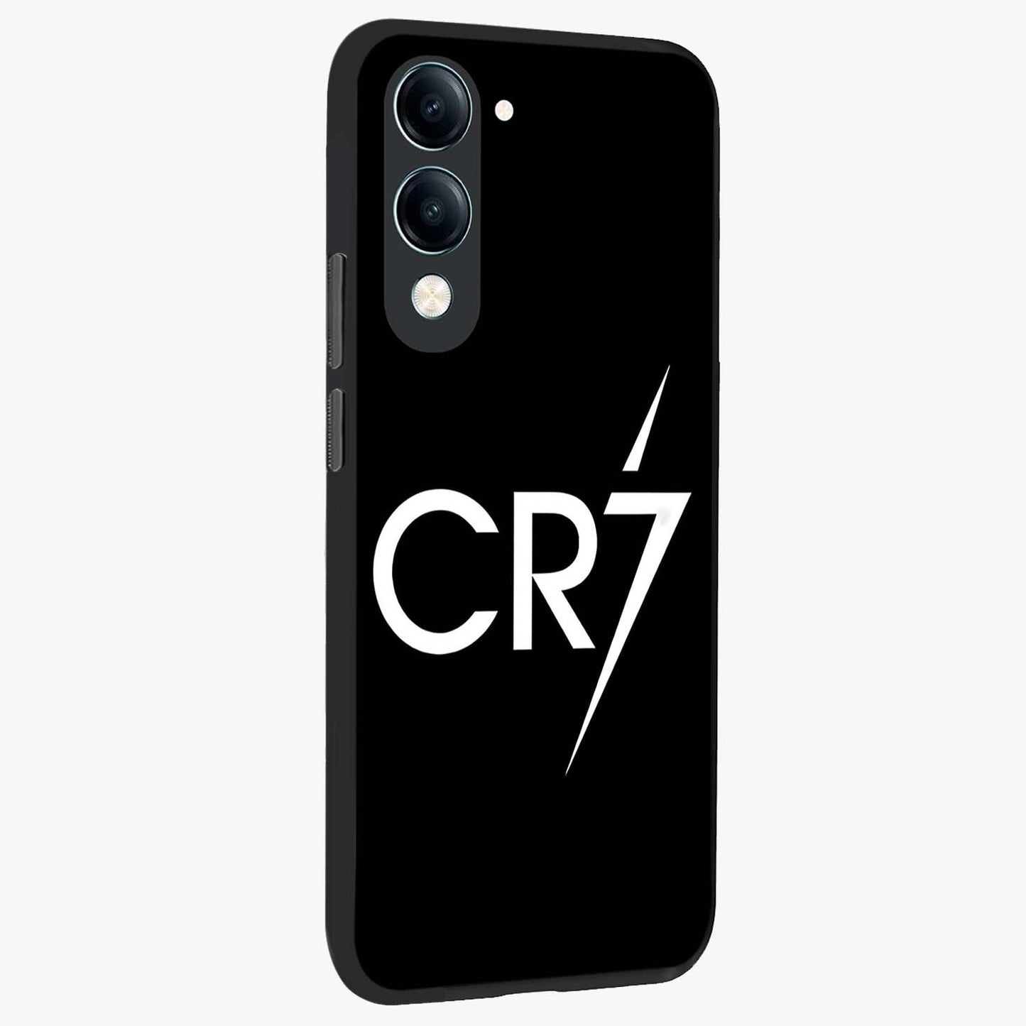 Cr7 Elite Strike Glass Case upright view showcasing energetic football inspired design with modern sports aesthetic.