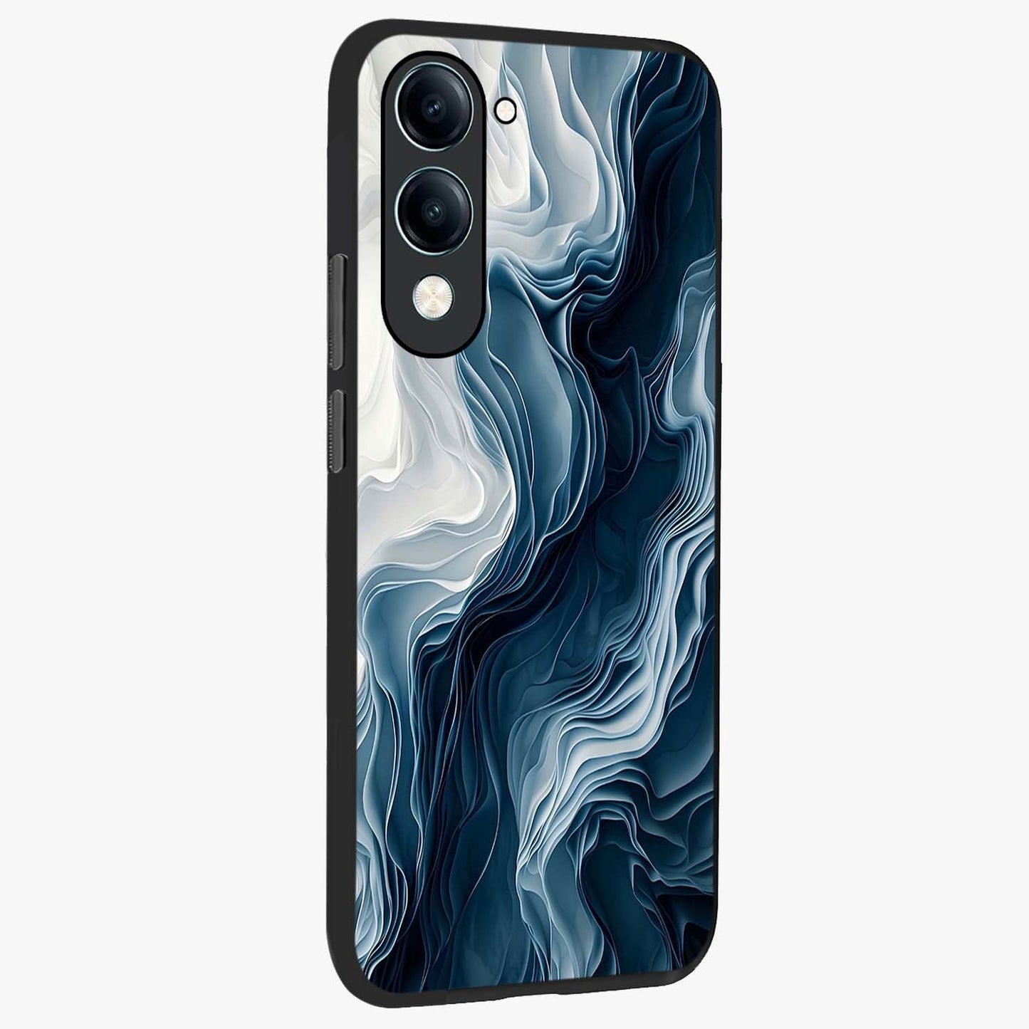 Ethereal Paper Marble Glass Case upright view showcasing smooth marble artwork with refined minimalist theme.