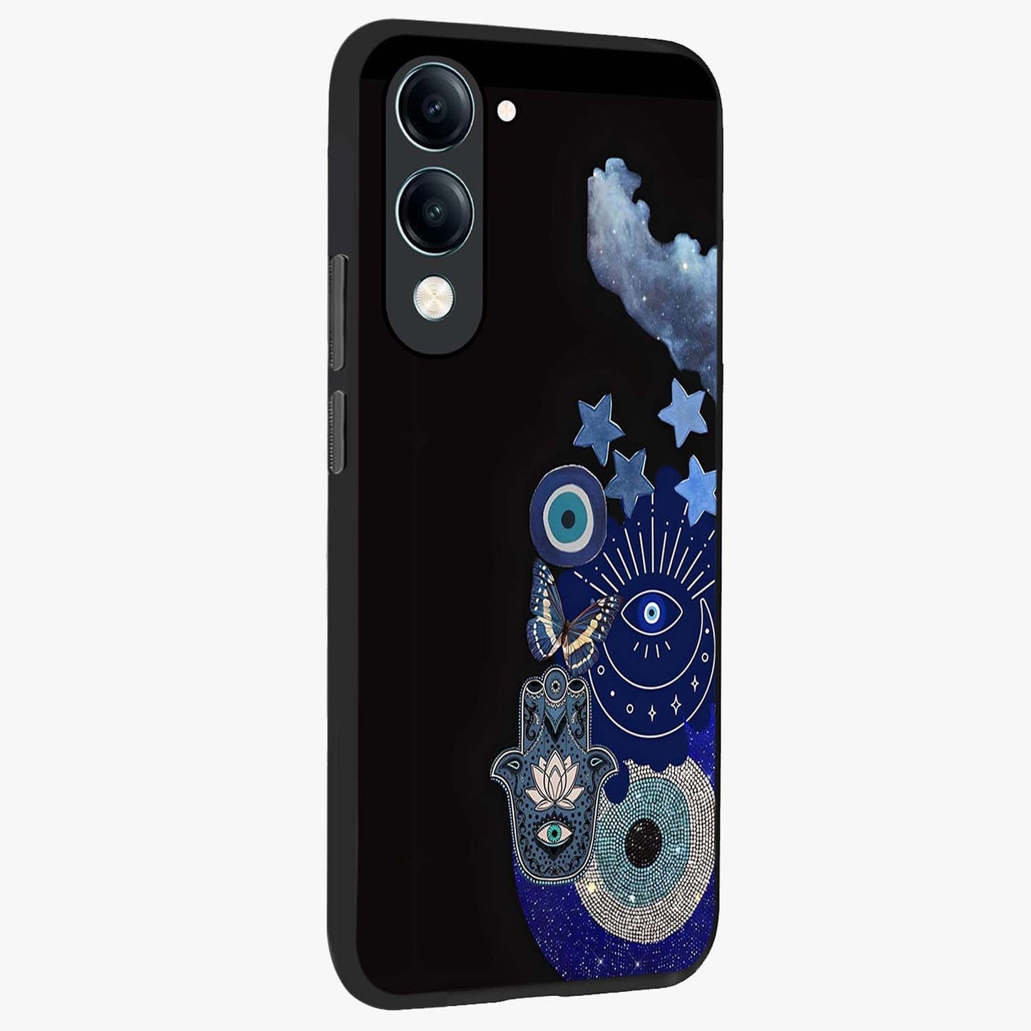 Galactic Charm Cluster Glass Case upright view showcasing glowing cosmic charm artwork with magical celestial style.