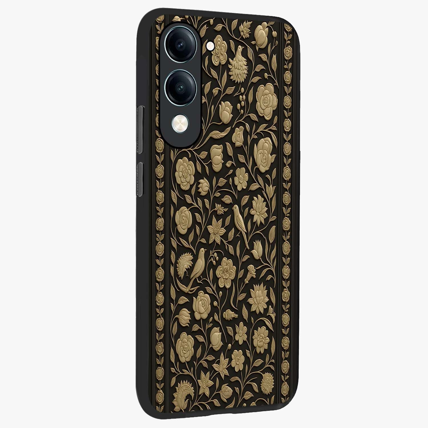 Golden Evil Eye Mandala Glass Case upright view showcasing decorative evil eye mandala artwork with spiritual aesthetic style.
