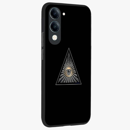 Illuminati Evil Glass Case upright view showcasing striking illuminati artwork with mysterious symbolic theme.