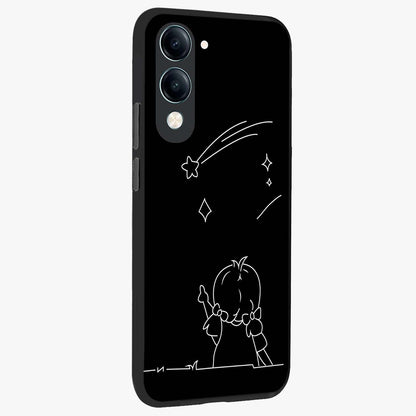 Line Art Girl With Shooting Stars Glass Case upright view showcasing delicate shooting stars artwork with minimal artistic theme.