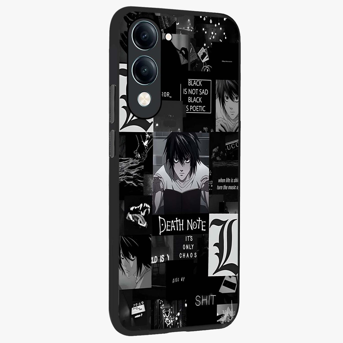 Midnight Chaos Mind Glass Case upright view showcasing expressive abstract artwork with bold dark theme.