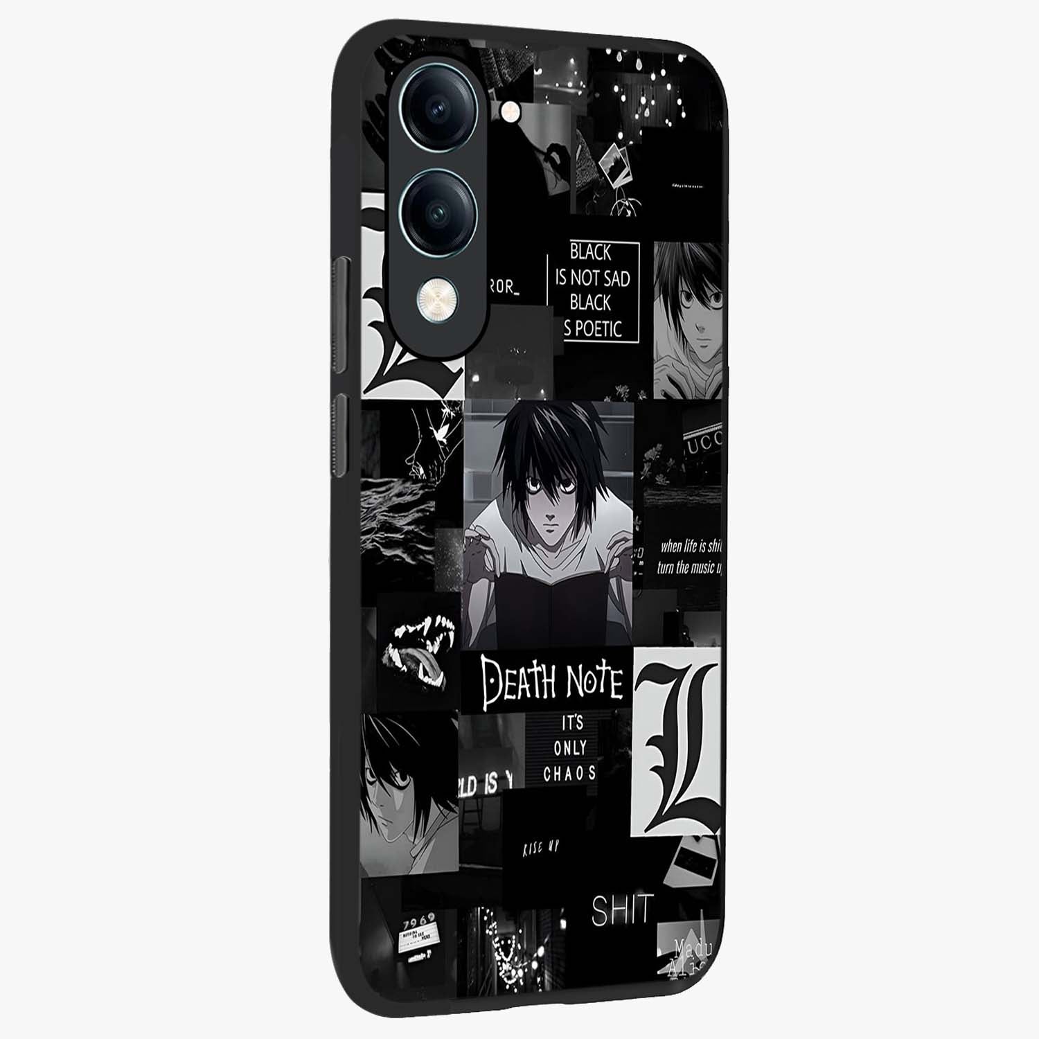 Midnight Chaos Mind Glass Case upright view showcasing expressive abstract artwork with bold dark theme.