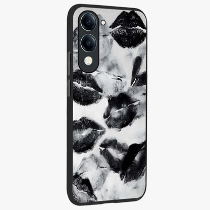 Midnight Kiss Marks Glass Case upright view showcasing stylish kiss mark artwork with trendy romantic theme.