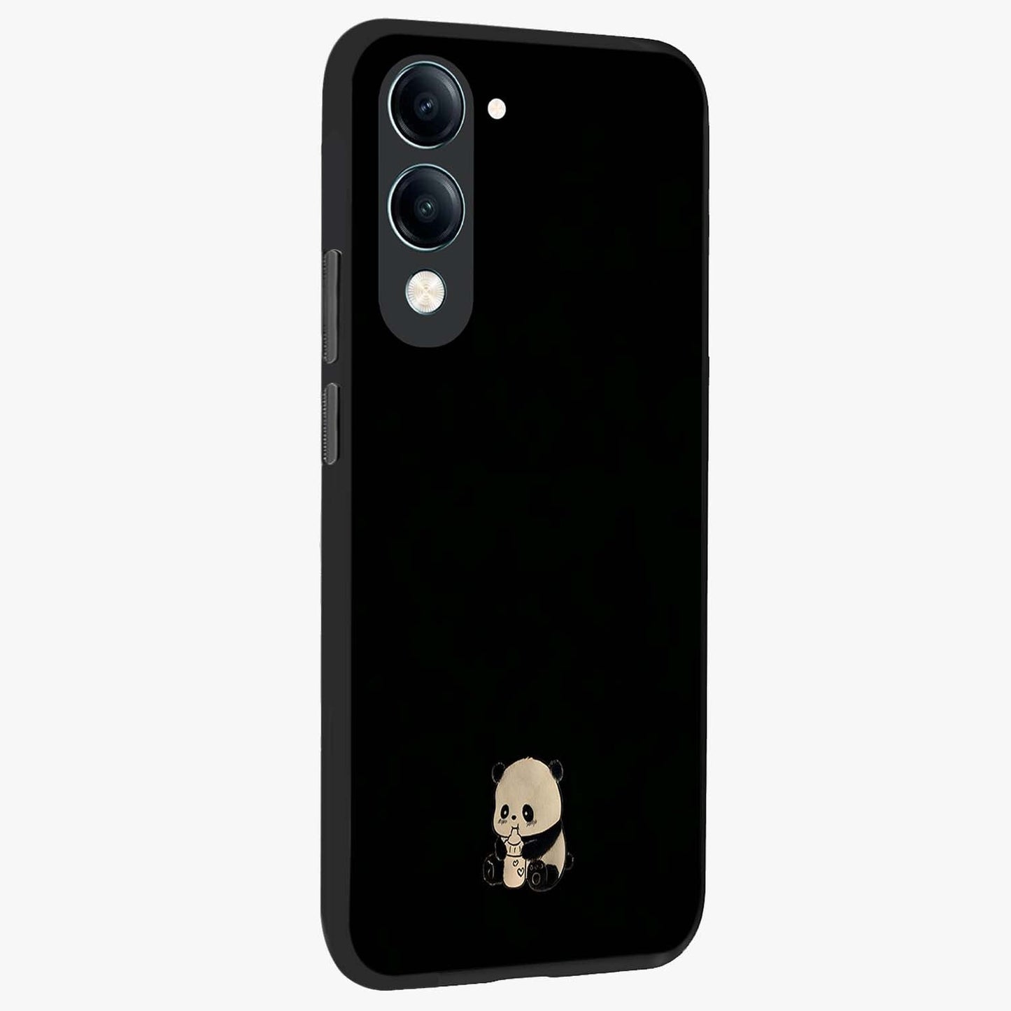 Midnight Panda Love Glass Case upright view showcasing charming panda artwork with playful romantic theme.
