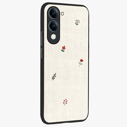 Minimalistic Blue With White Flower Pattern Glass Case upright view showcasing clean white flower artwork with calming blue theme.