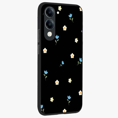 Minimal Petal Whispers Glass Case upright view showcasing elegant floral artwork with modern minimalist style.