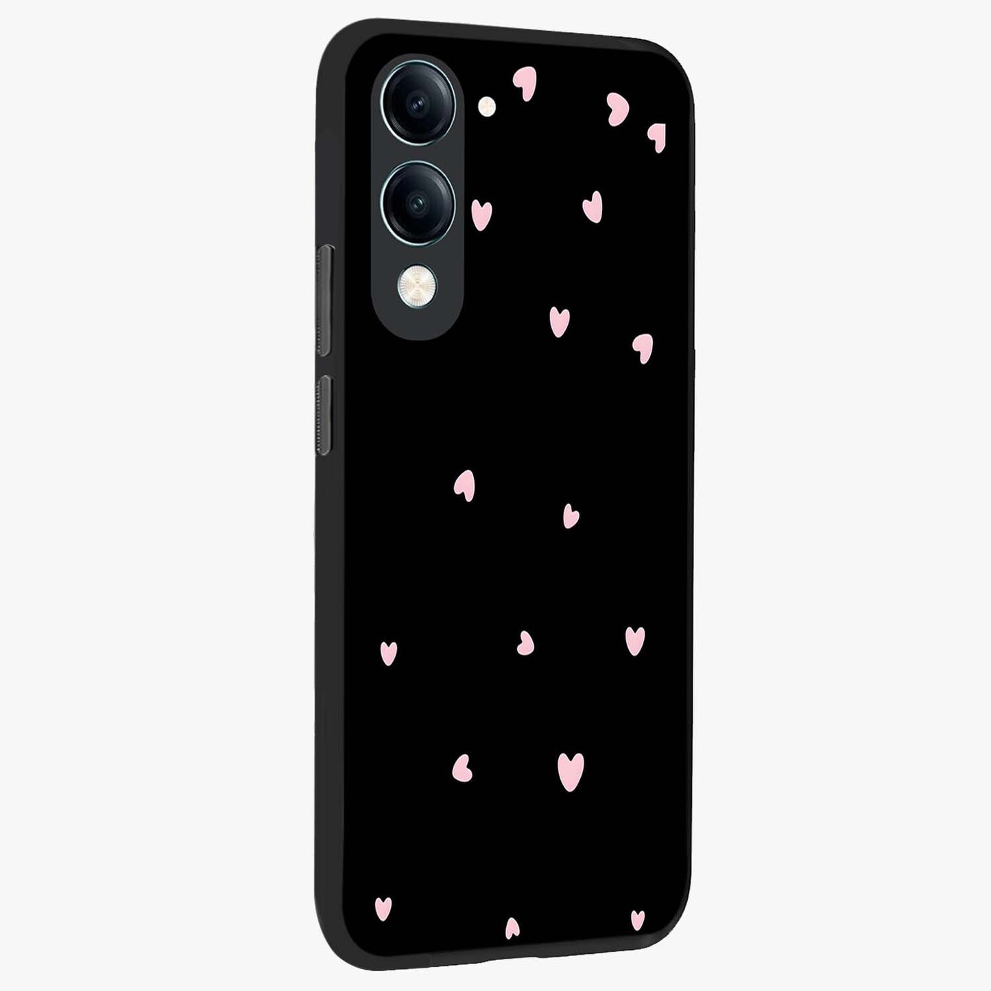 Pink Love Drops Glass Case upright view showcasing charming heart drop artwork with romantic playful theme.