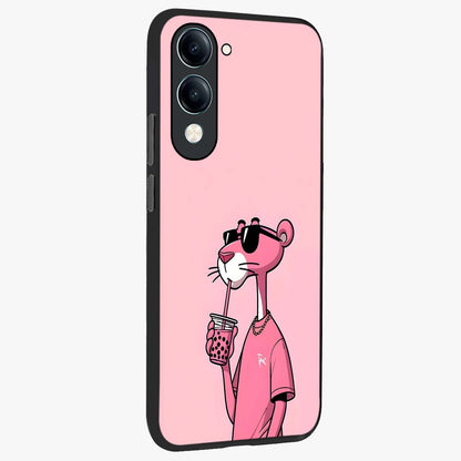 Pink Panther Glass Case upright view showcasing fun animated artwork with stylish retro cartoon theme.