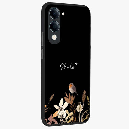 Quiet Garden Tune Custom Name Glass Case upright view showcasing serene botanical artwork with personalized aesthetic.
