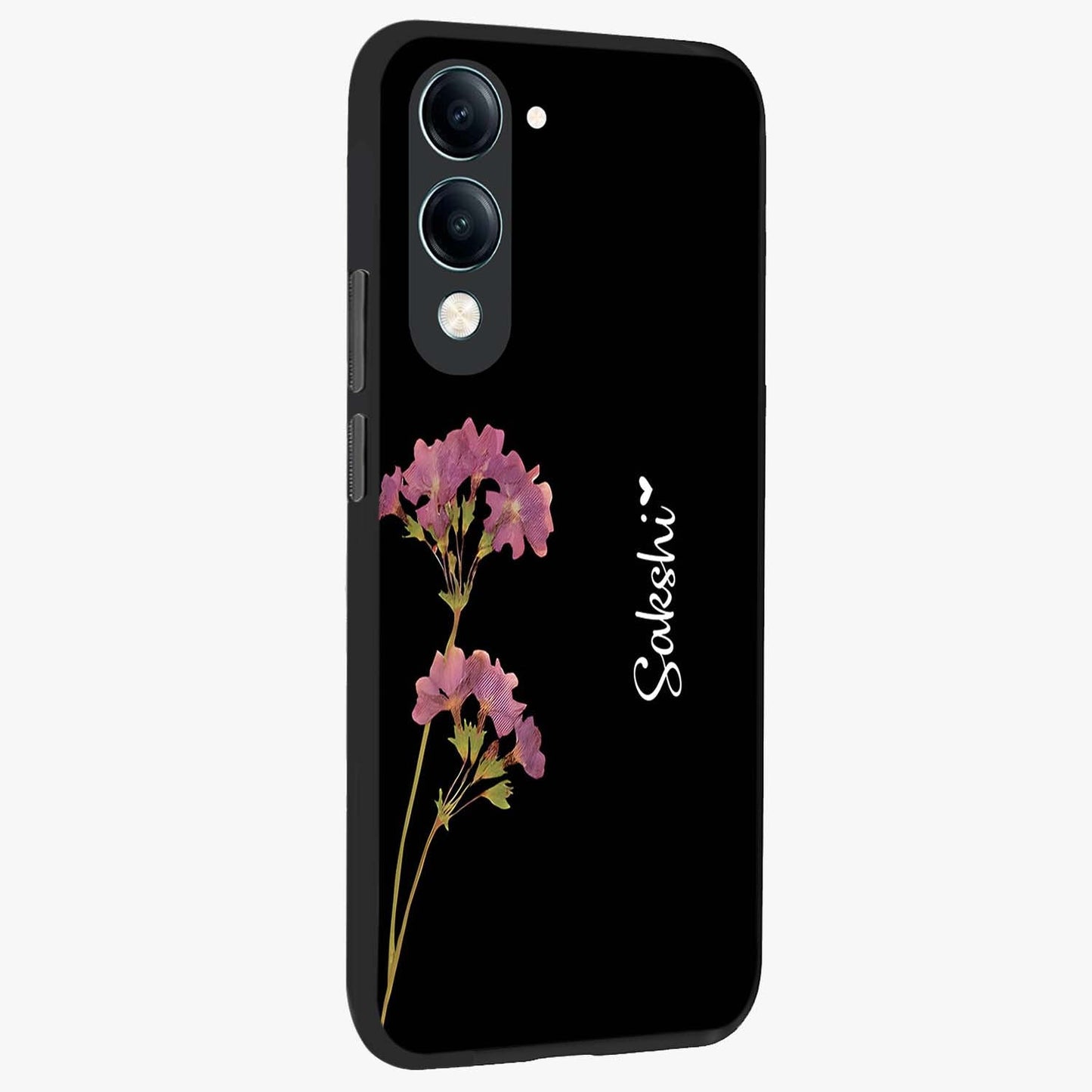 Riching Lavender Flower Custom Name Glass Case upright view showcasing elegant lavender floral artwork with personalized aesthetic.