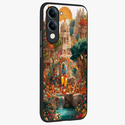 Sacred Sunlight Gods Glass Case upright view showcasing glowing divine artwork with sacred mythological theme.