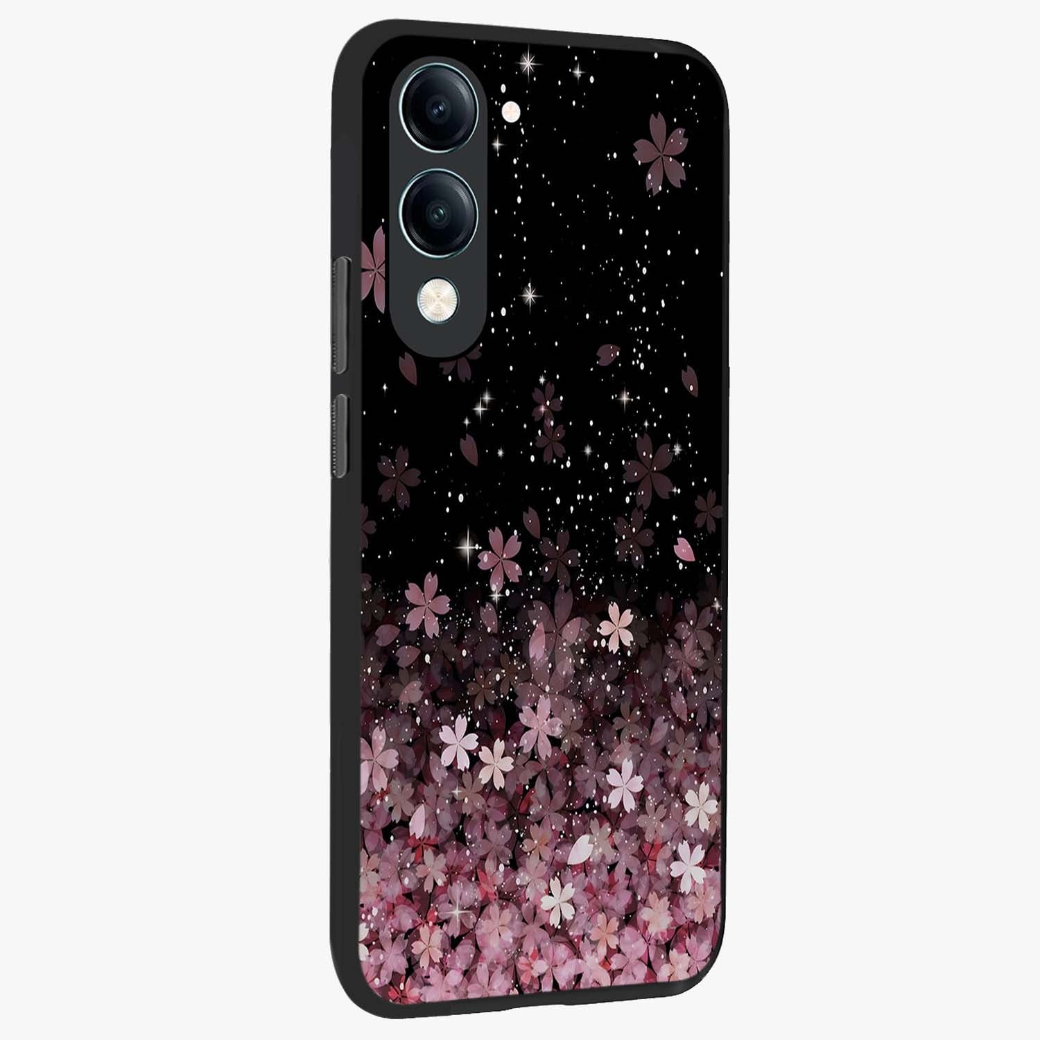 Small Starry Flowers Glass Case upright view showcasing charming floral artwork with dreamy starry theme.