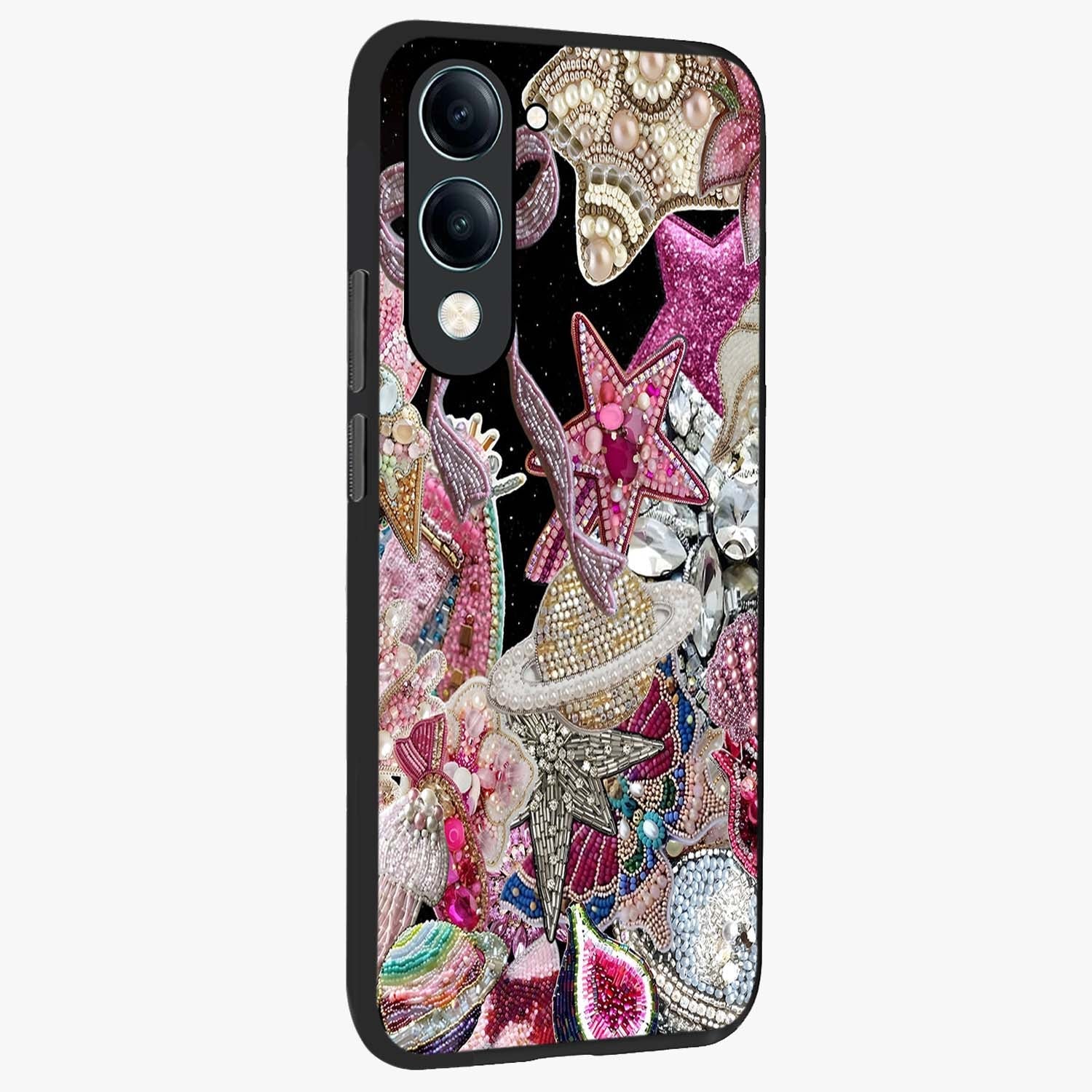 Starlit Jewel Dream Glass Case upright view showcasing radiant star inspired artwork with magical night theme.