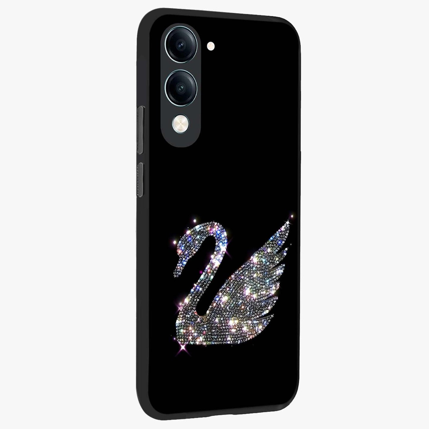 Starlit Swan Grace Glass Case upright view showcasing beautiful swan artwork with peaceful night themed design.