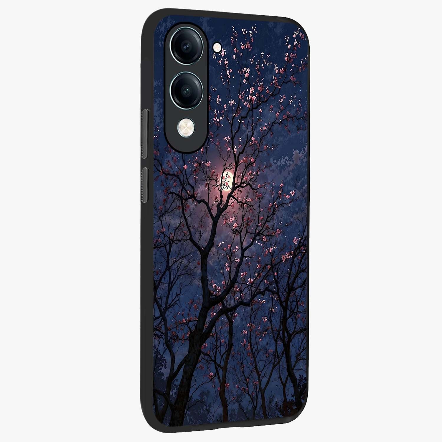 Twilight Sakura Serenade Glass Case upright view showcasing beautiful cherry blossom artwork with serene evening theme.