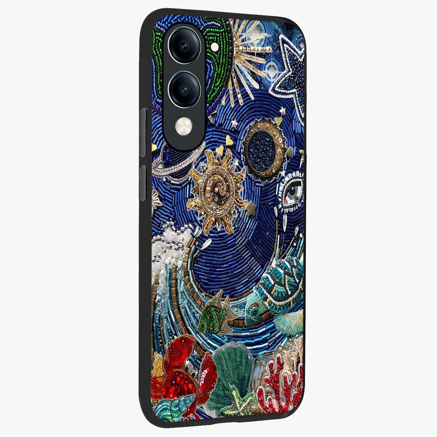 Universe Underwater Spark Glass Case upright view showcasing magical underwater galaxy artwork with vibrant cosmic theme.