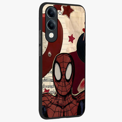 Web Warrior Vibes Glass Case upright view showcasing energetic superhero artwork with bold action theme.
