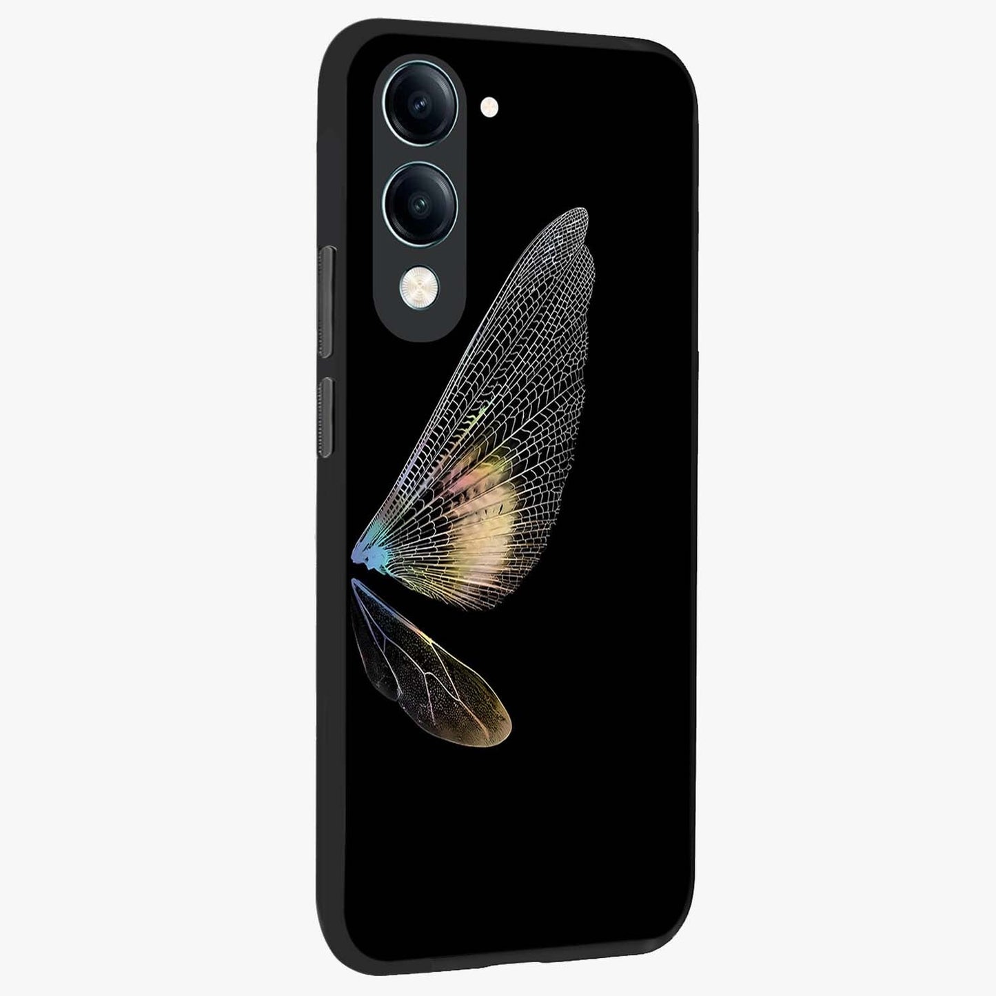 Whispers Of Wings Glass Case upright view showcasing elegant wing artwork with light airy theme.