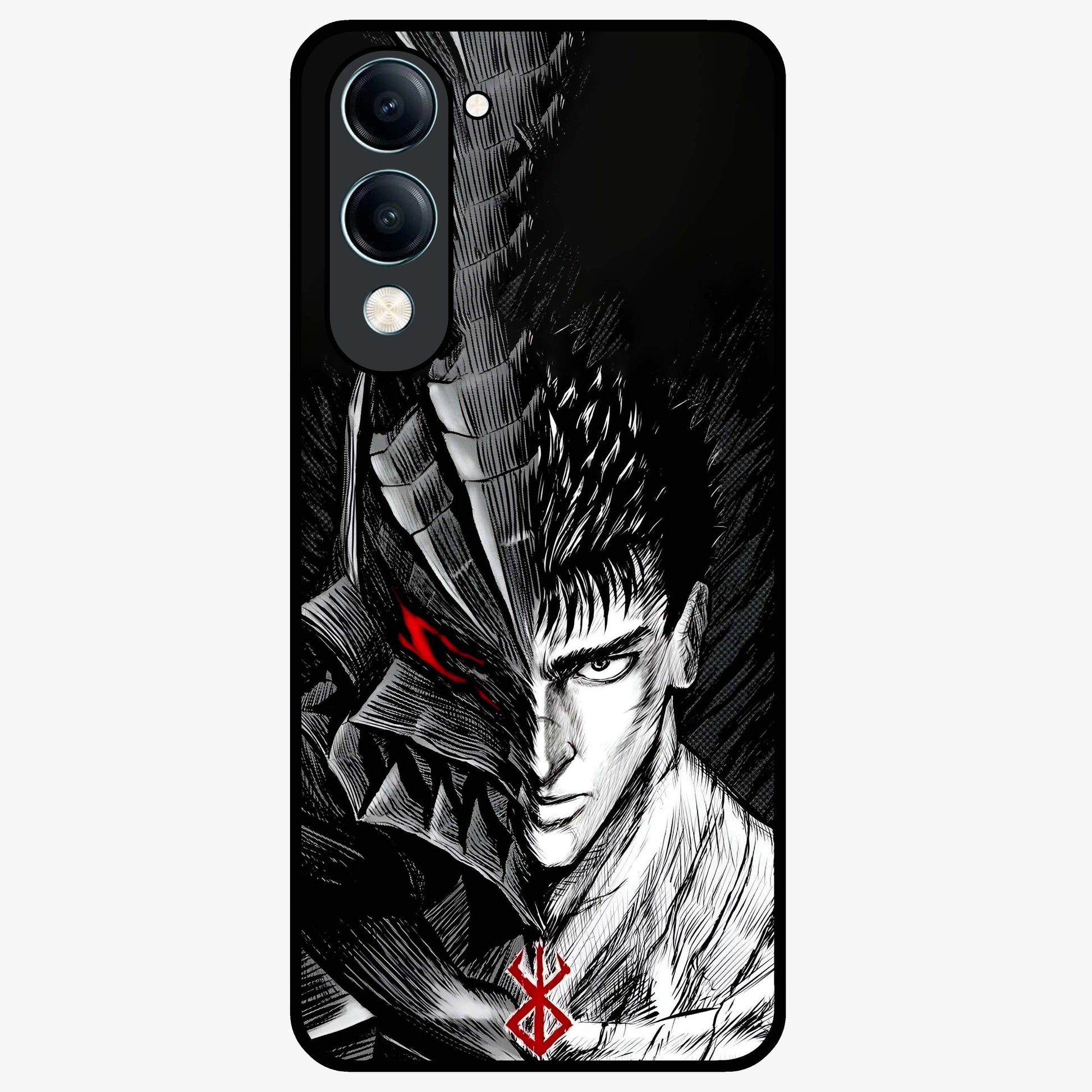Berserker Blood Oath Glass Case showing flat back view with fierce warrior inspired artwork and glossy glass finish.