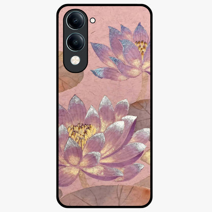 Blossom Mist Lotus Glass Case showing flat back view with serene lotus blossom artwork and glossy glass finish.