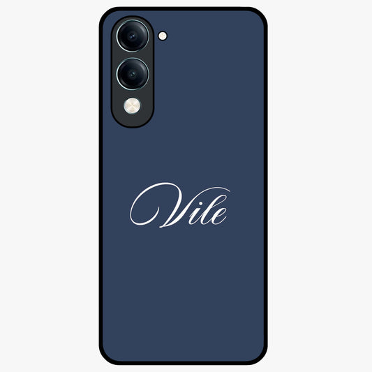 Blue Background Personalized Custom Name Glass Case showing flat back view with minimal blue background and custom name design.