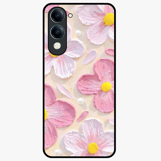 Blush Bloom Texture Glass Case showing flat back view with soft blush floral texture artwork and glossy glass finish.
