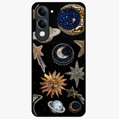Celestial Gem Constellations Glass Case showing flat back view with sparkling constellation artwork and glossy glass finish.