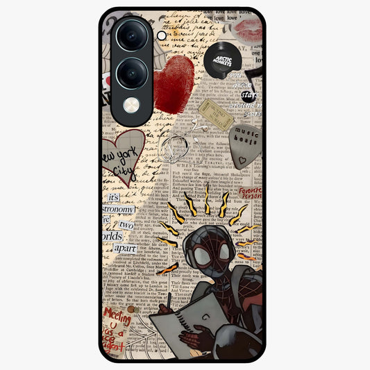 City Dream Sketch Glass Case showing flat back view with artistic city skyline sketch artwork and glossy glass finish.
