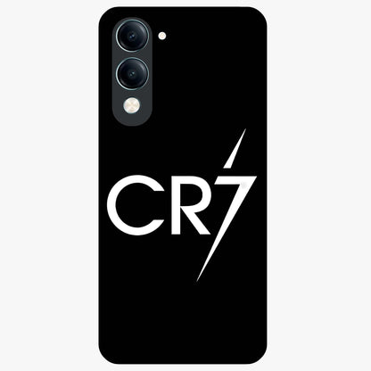 Cr7 Elite Strike Glass Case showing flat back view with dynamic football inspired artwork and glossy glass finish.