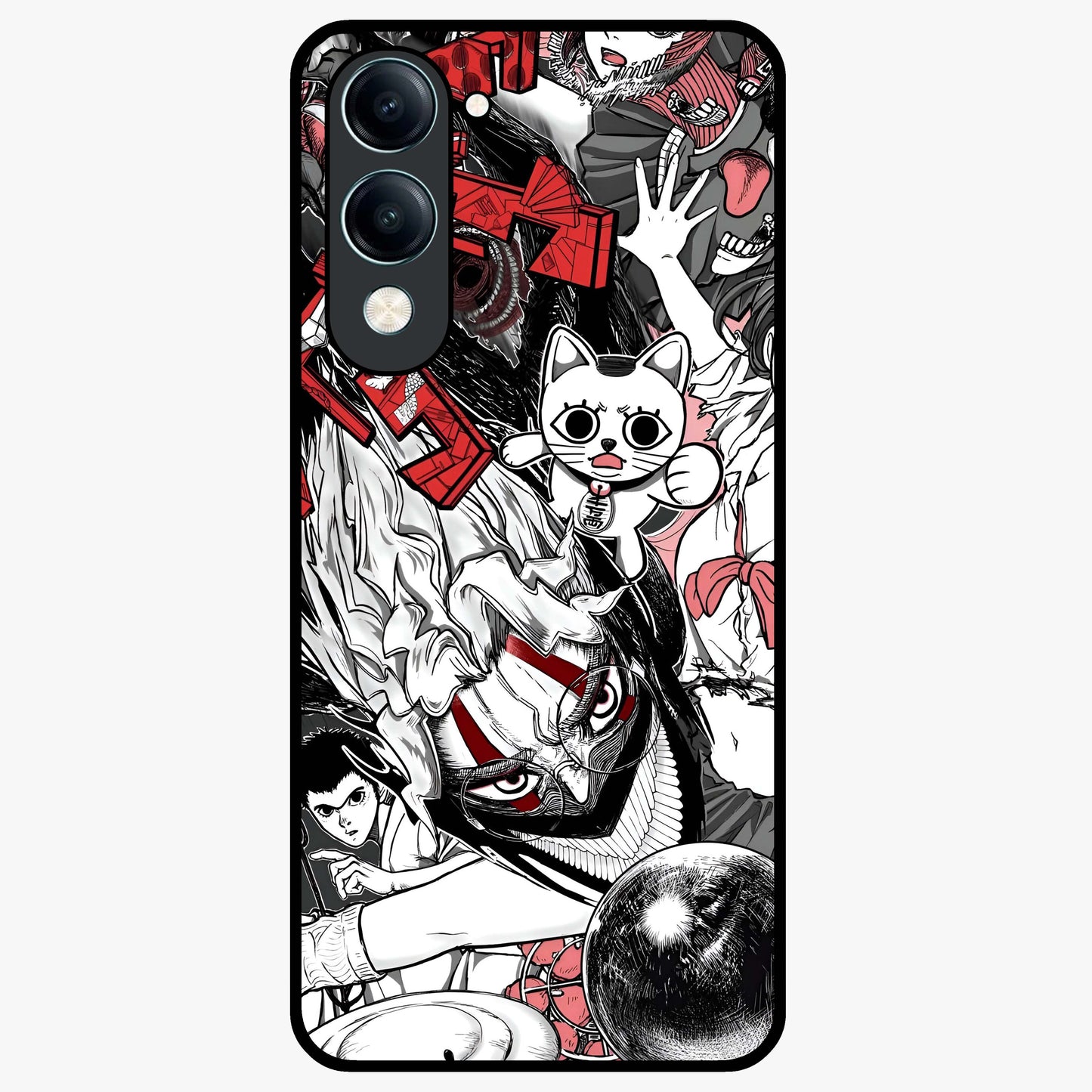 Crimson Chaos Panel Glass Case showing flat back view with bold crimson abstract artwork and glossy glass finish.