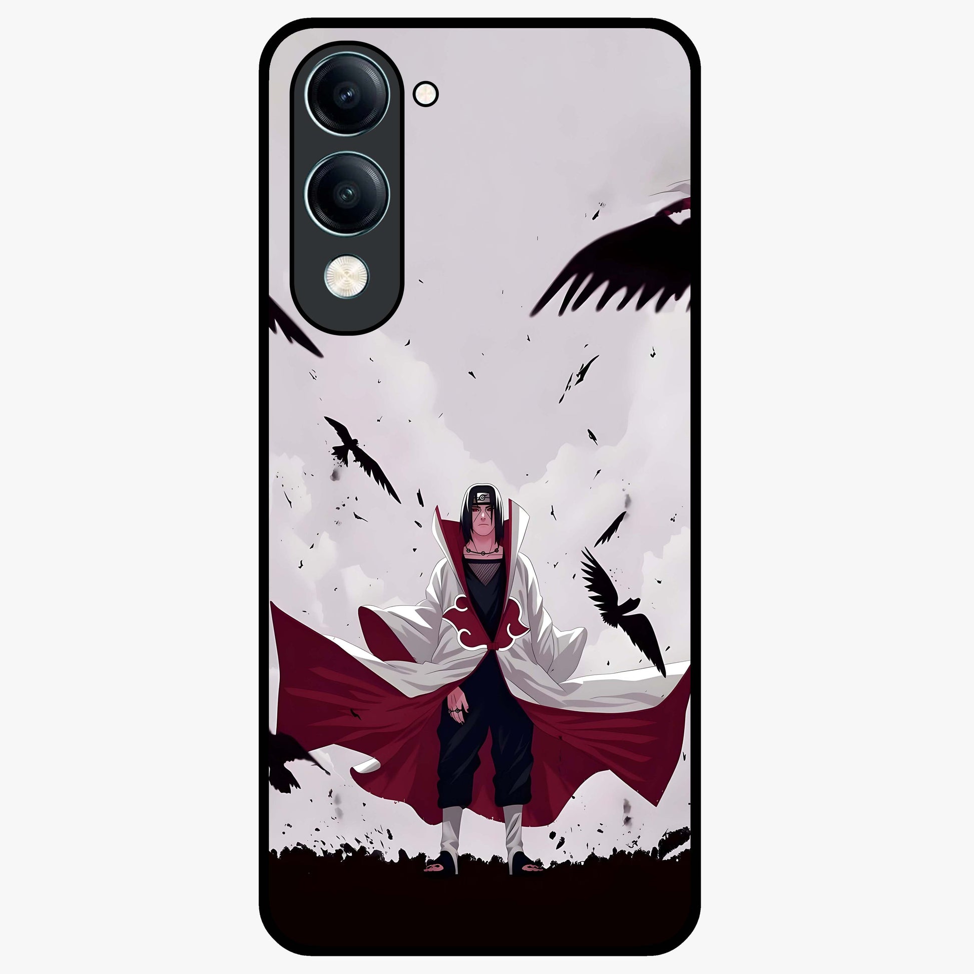 Crimson Crow Ascension Glass Case showing flat back view with mystical crow artwork and glossy glass finish.