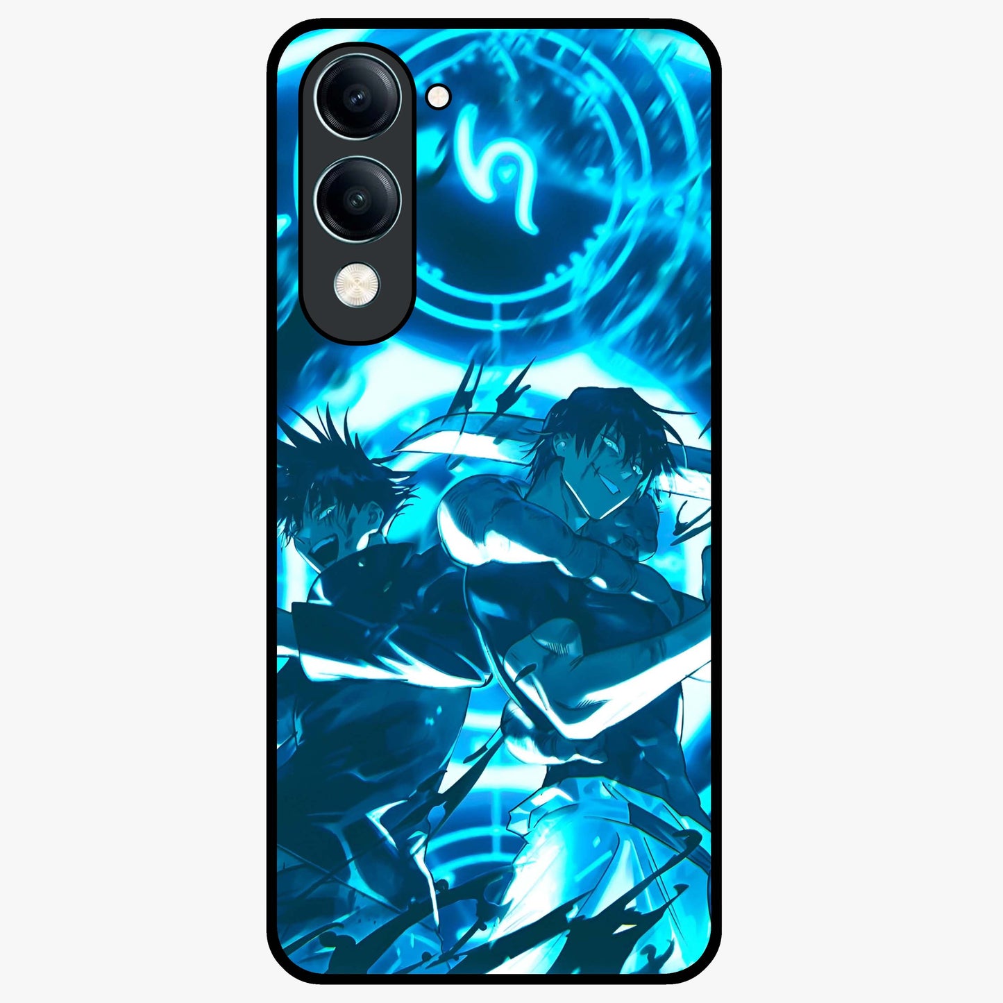 Cursed Energy Clash Glass Case showing flat back view with intense cursed energy artwork and glossy glass finish.