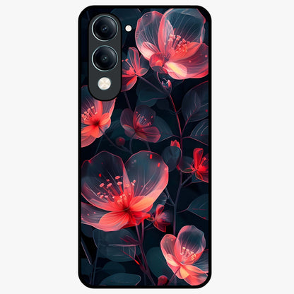 Dark Shade of Flower Glass Case showing flat back view with elegant dark floral artwork and glossy glass finish.
