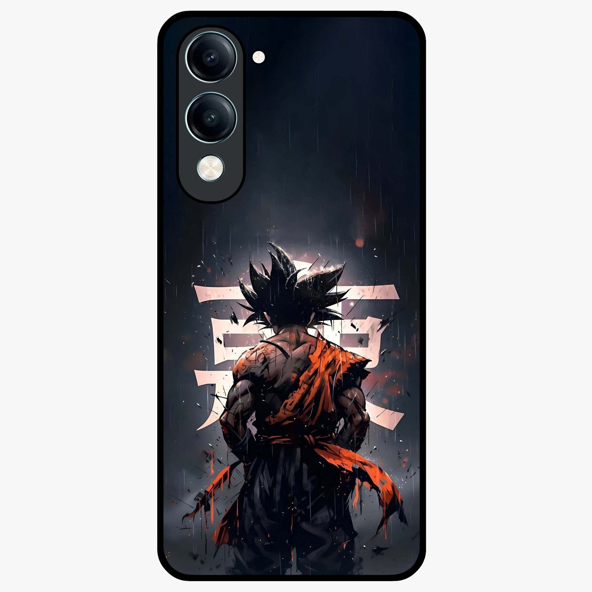 Dark Warrior In Rain Glass Case showing flat back view with warrior artwork in rainy atmosphere and glossy glass finish.