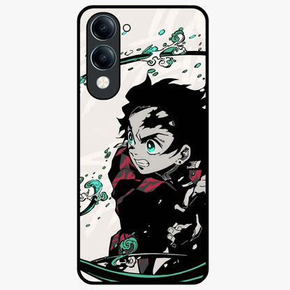 Demon Slayer Glass Case showing flat back view with bold anime inspired artwork and glossy glass finish.