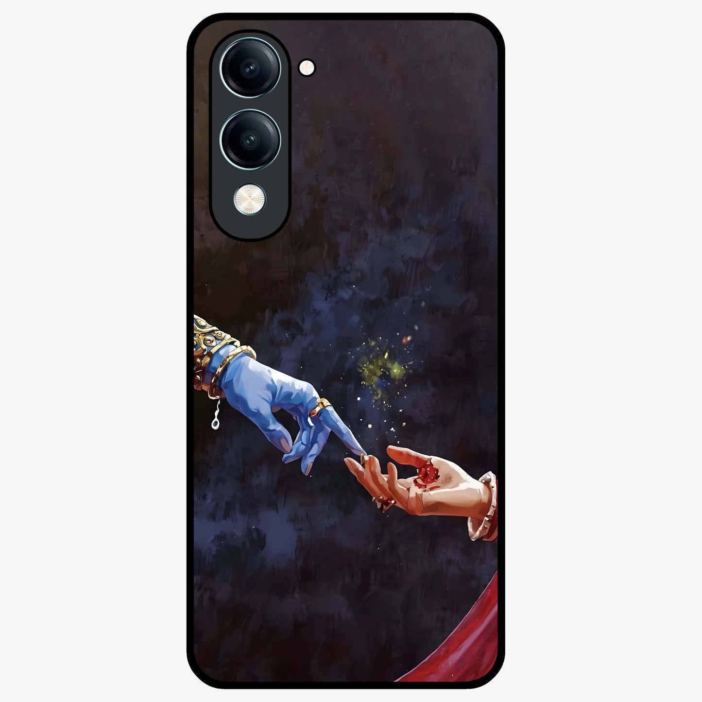 Divine Touch Eternal Glass Case showing flat back view with spiritual themed artwork and glossy glass finish.