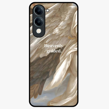 Divine Winged Grace Glass Case showing flat back view with elegant wing inspired artwork and glossy glass finish.