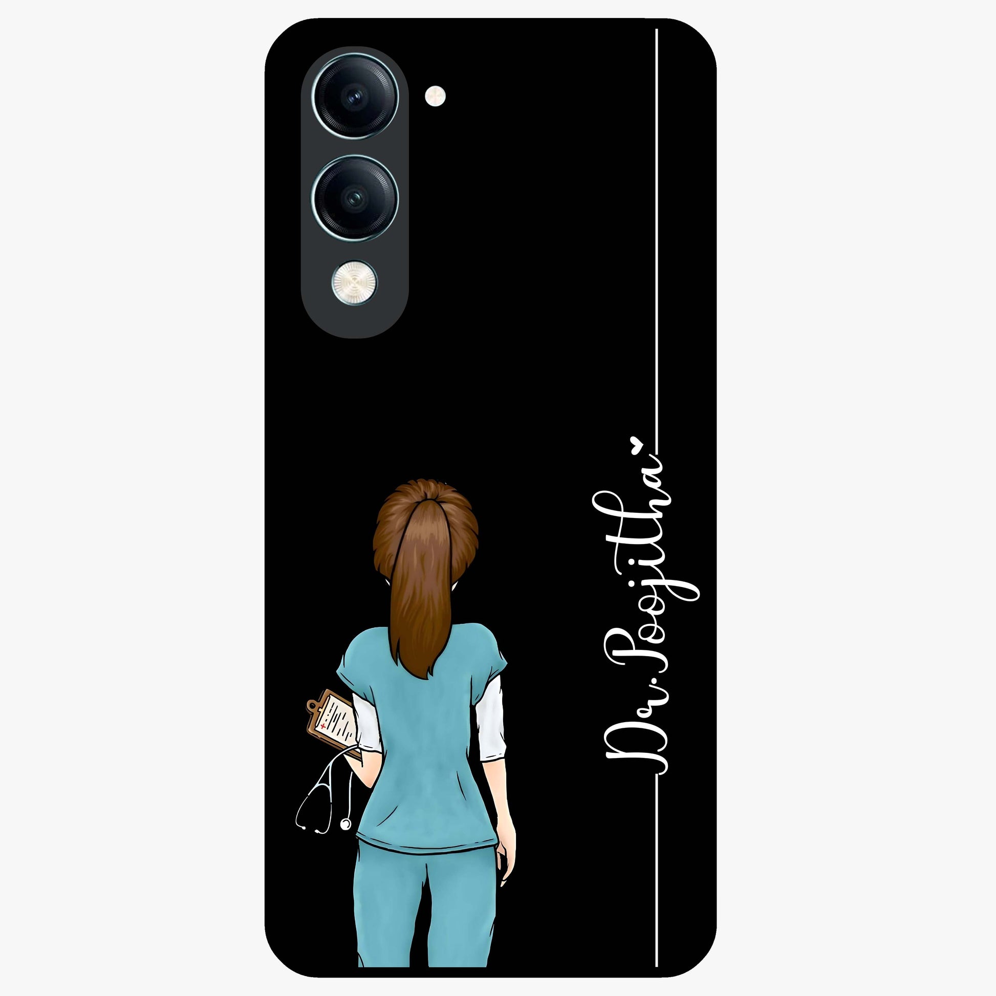 Doctor Pattern Custom Name Glass Case showing flat back view with medical themed pattern and personalized name design.