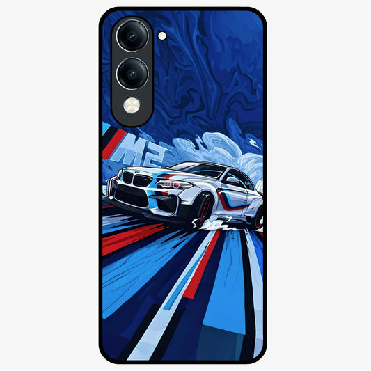 Drift Power Rush Glass Case showing flat back view with dynamic racing inspired artwork and glossy glass finish.