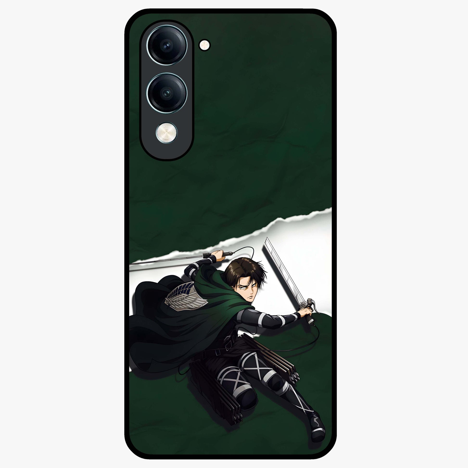 Emerald War Vanguard Glass Case showing flat back view with powerful warrior themed artwork and glossy glass finish.
