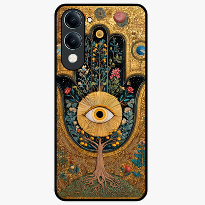 Ethereal Evil Eye Glass Case showing flat back view with mystical evil eye artwork and glossy glass finish.
