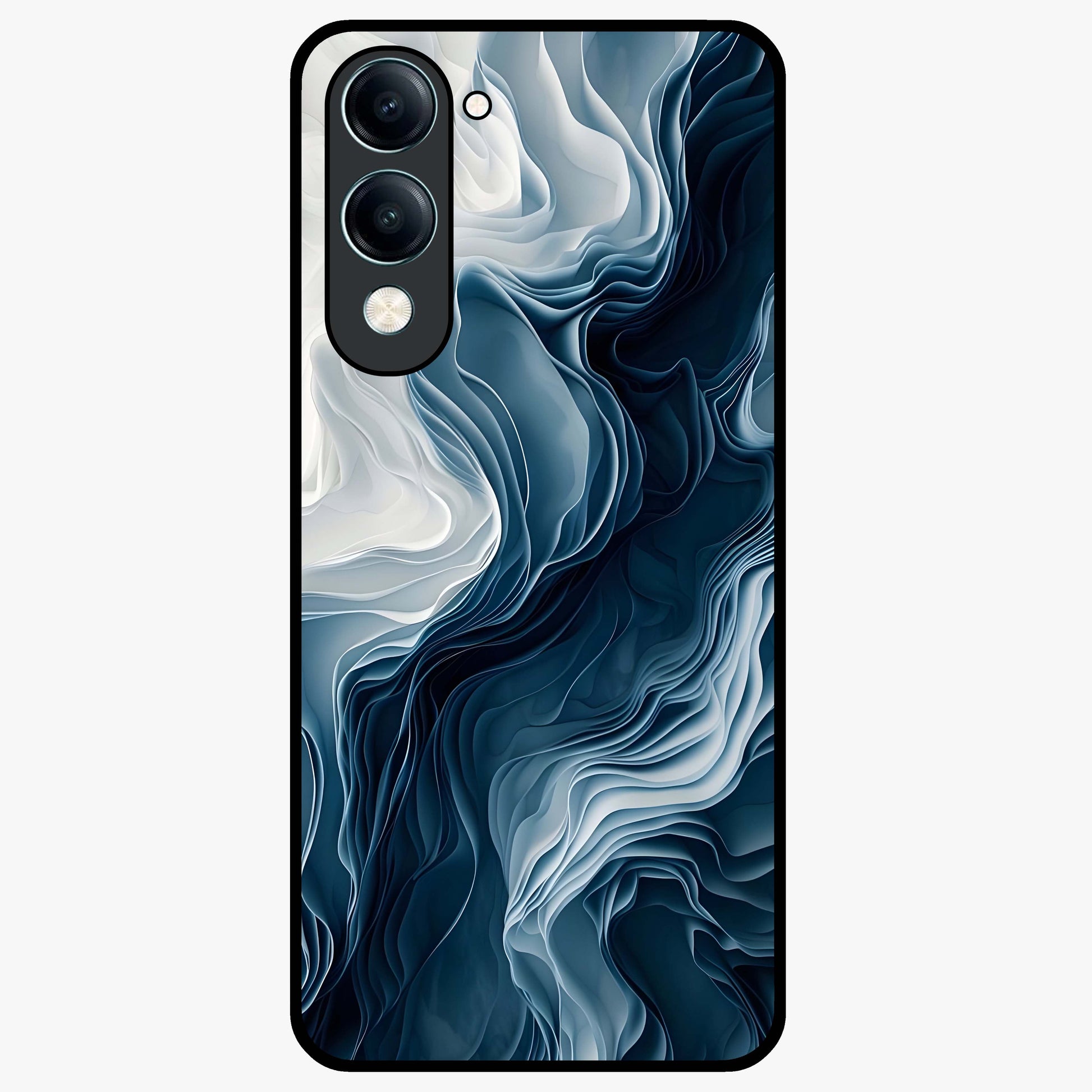 Ethereal Paper Marble Glass Case showing flat back view with soft marble paper texture artwork and glossy glass finish.